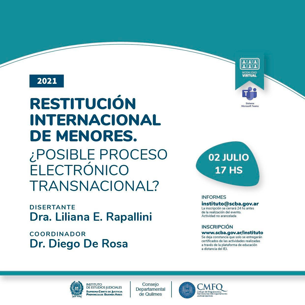 Curso gratuito: RESTITUCIÓN INTERNACIONAL DE MENORES ¿Posible proceso electrónico transnacional? 