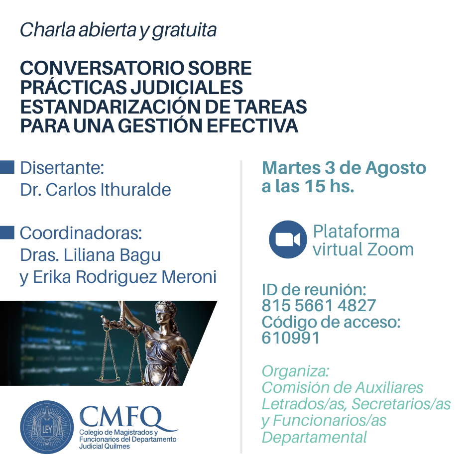 Conversatorio: PRÁCTICAS JUDICIALES - ESTANDARIZACIÓN DE TAREAS PARA UNA GESTIÓN EFECTIVA