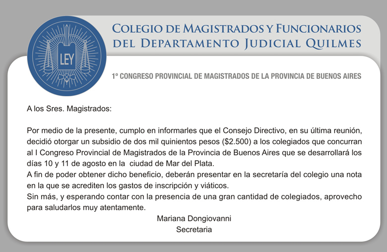 1º CONGRESO PROVINCIAL DE MAGISTRADOS DE LA PCIA. DE BS. AS