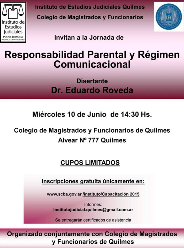 Jornada sobre: RESPONSABILIDAD PARENTAL Y RÉGIMEN COMUNICACIONAL