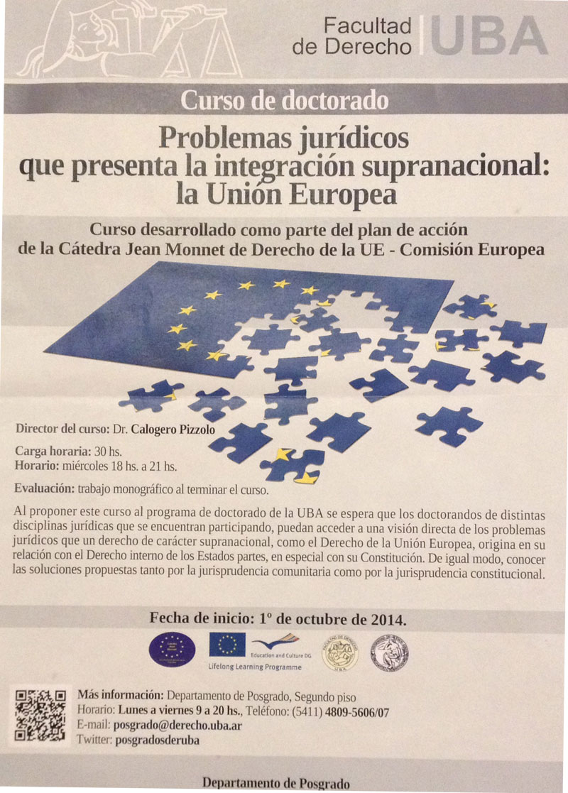 CURSO DE DOCTORADO - PROBLEMAS JURIDICOS QUE PRESENTA LA INTEGRACION  SUPRANACIONAL: LA UNION EUROPEA