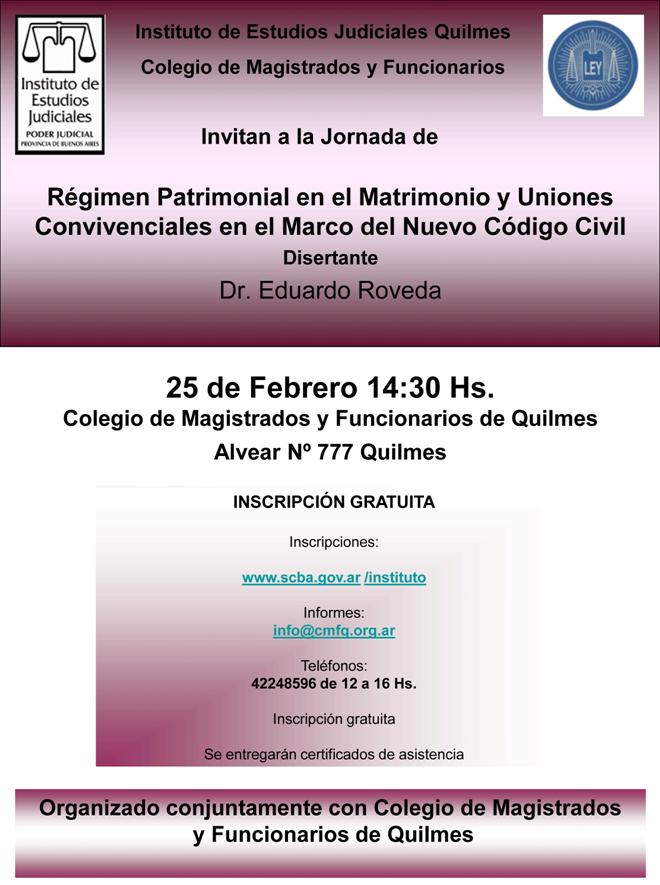 25/02/2015 - Régimen Patrimonial en el Matrimonio y Uniones Convivenciales en el Marco del Nuevo Código Civil