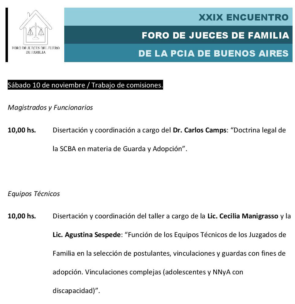 PROGRAMA XXIX ENCUENTRO FORO DE JUECES DE FAMILIA DE LA PCIA. DE BS. AS.