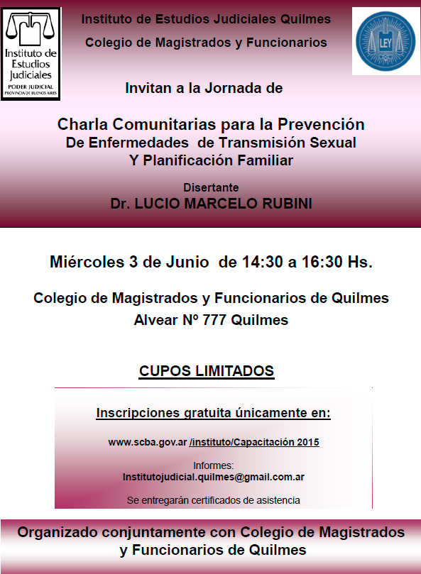 Jornada sobre:  Prevención de enfermedades de transmisión sexual y planificación familiar a cargo el Dr. Lucio Marcelo Rubini